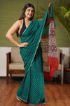 DF 141 Muslin Ajrakh Bandhej Printed Sarees Suppliers In India